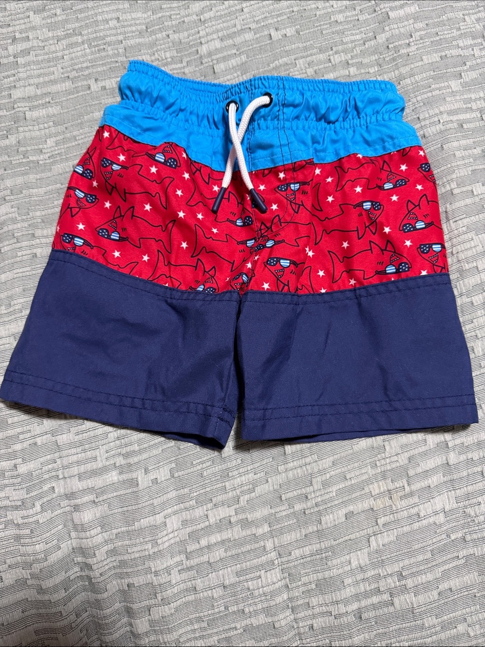 Cat & Jack 3T Blue Waistband Red Shark-Print Swim Trunks